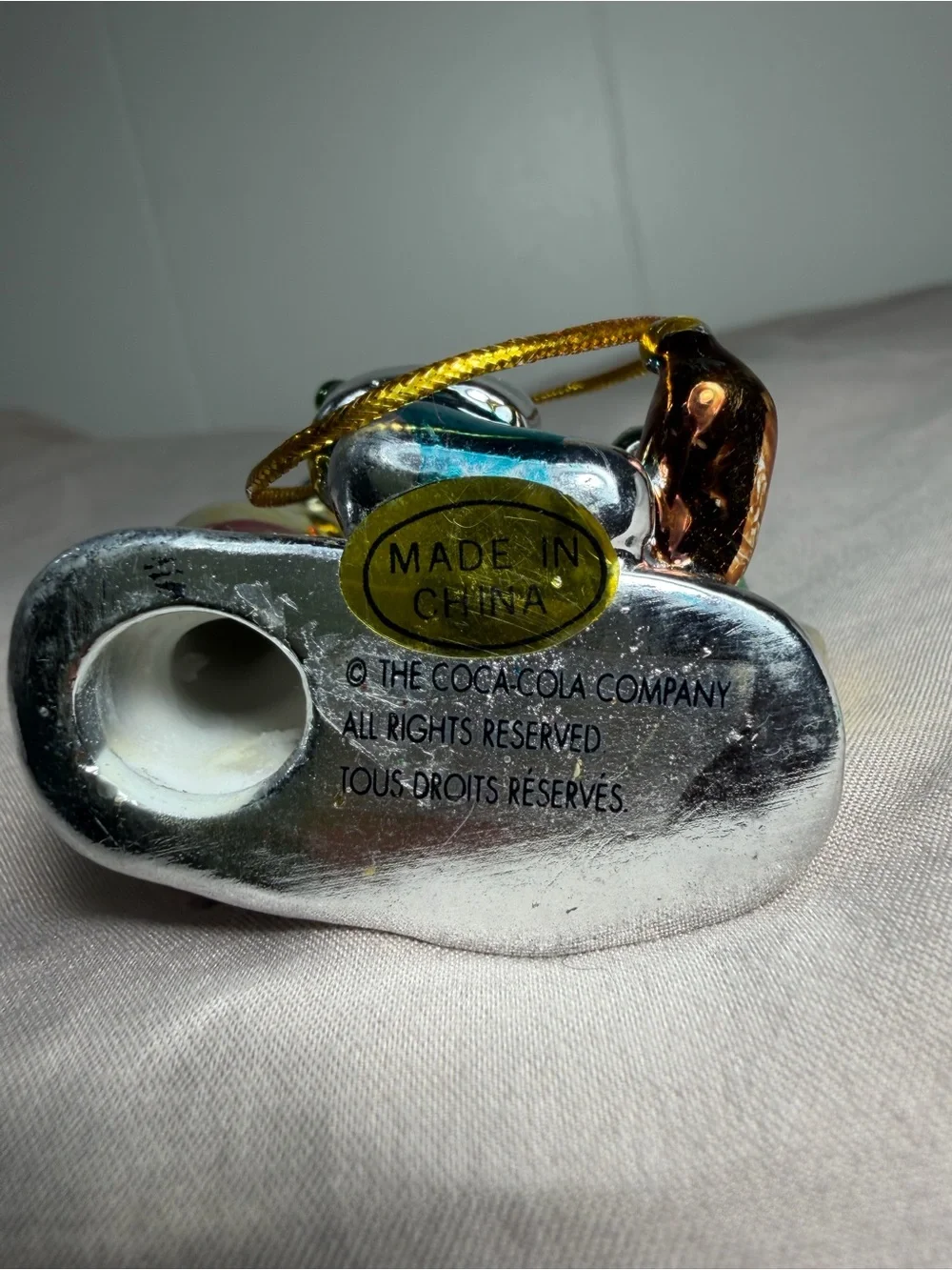 Vintage Coca Cola Christmas Ornament Santa And A Penguin On A Moon Porcelain.